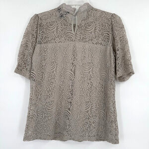 Adiva Lace Top Womens Size M Tan Beige Sleeveless Mock Neck Boho Crochet Blouse